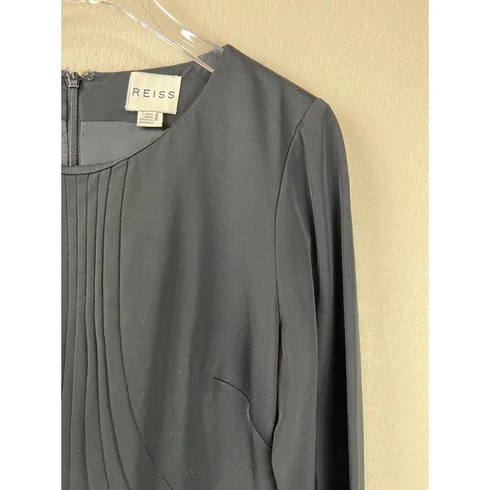 Reiss Sheath‎ Dress Pleated Front Black Pockets 6 Career Work Funeral